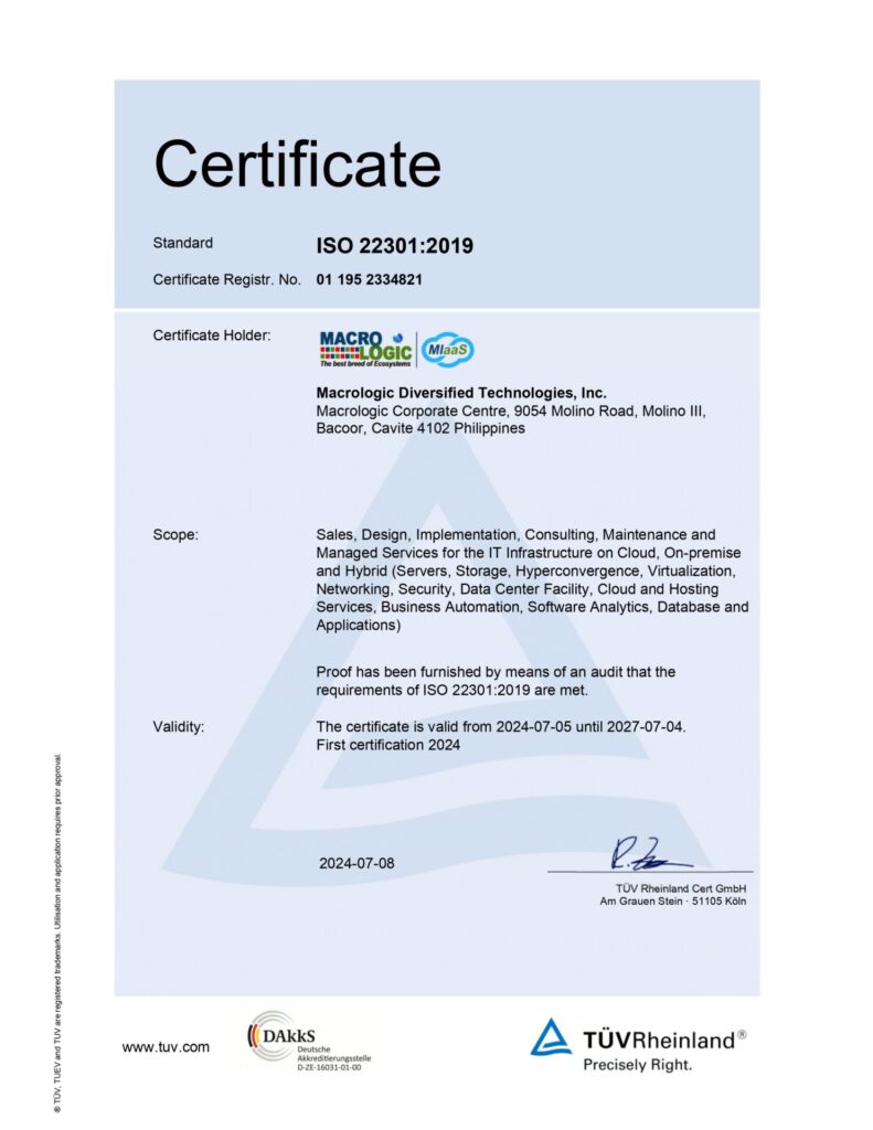 ISO 22301:2019 Certificate