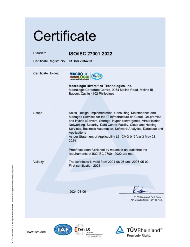 ISO/IEC 27001:2022 Certificate